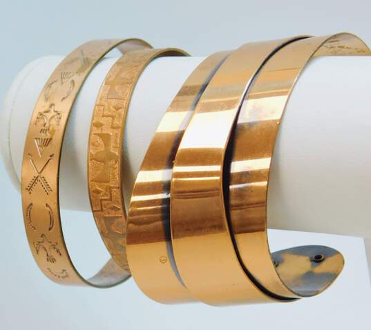 Variety Modernist & Southwestern Inspired Copper Cuff Bracelets 61.5g image number 3