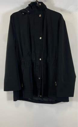 London Fog Womens Black Pockets Long Sleeve Hooded Full Zip Rain Coat Size XXL