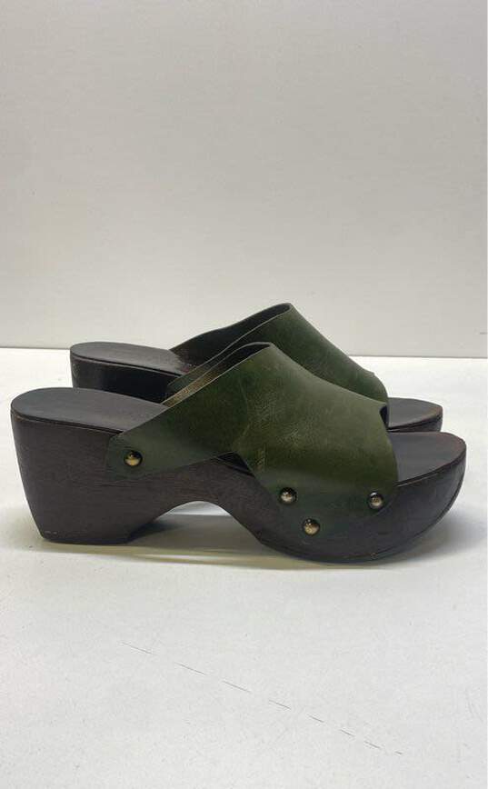 Robert Clergerie Leather Platform Mule Sandals Olive Green 10 image number 1