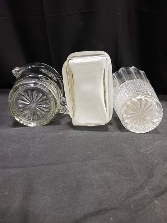 Crystal Glass Vases & Pitcher Assorted 3pc Lot image number 9