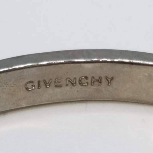Givenchy Silver Tone Faux Pearl Crystal Hinge Bangle Bracelet 29.1g DAMAGED image number 8