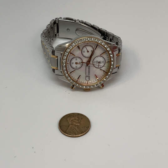 Designer Seiko Two-Tone Rhinestone Chronograph Round Dial Analog Wristwatch image number 4