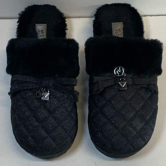 Michael Kors Black Glitter Quilted Fur Slide Slippers Shoes Size 8 B image number 5