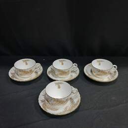 8pc Set of Minton Golden Fern Teacups & Saucers
