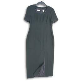 Liz Claiborne Womens Black Square Neck Short Sleeve Back-Zip Bodycon Dress Sz 12