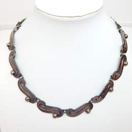 Vintage Jose Luis Flores Taxco Sterling Silver Swirl Link Modernist Necklace 64g