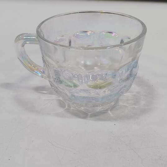 Pair Federal Clear Iridescent Carnival Glass Handled Cups image number 2