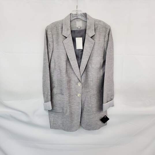 Halogen Gray Linen Cotton Blend Lined Blazer Jacket WM Size L NWT image number 1
