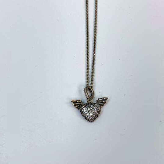 Designer Pandora 925 Sterling Silver Pave Heart And Angel Wings Pendant Necklace image number 2