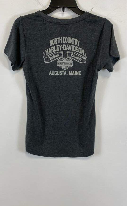 NWT Harley Davidson Womens Gray Graphic Print Crew Neck Pullover T Shirt Size S image number 2