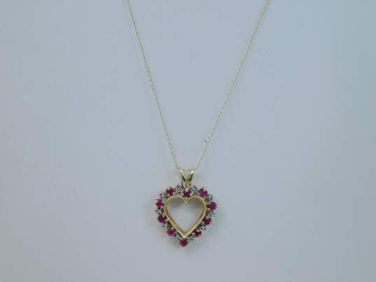 10K Yellow Ruby & Diamond Accent Heart Pendant Necklace 2.7g image number 1