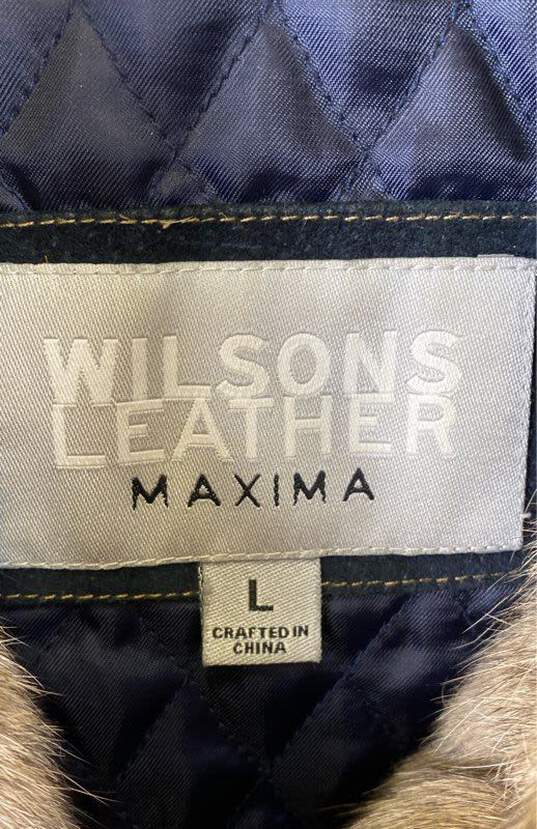 Wilsons Leather Womens Maxima Blue Leather Fur Long Sleeve Trucker Jacket Size L image number 4