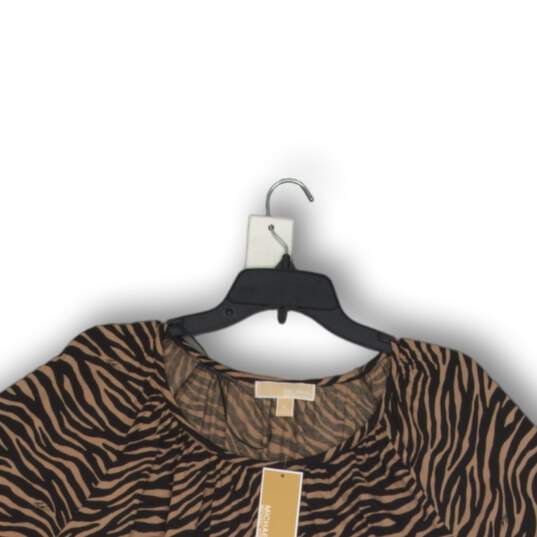 NWT Michael Kors Womens Blouse Top Shirt Zebra Print Bell Sleeve Khaki Size XL image number 3