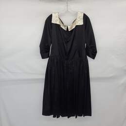 Vintage Handmade Vintage 1940's 1950's Black Satin Beaded Pleated Midi Dress S alternative image