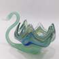 Vintage Hand Blown Art Glass Swan Bowl Blue Swirl Glass image number 3