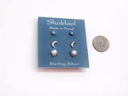 Shablool Israel 925 Sterling Silver Opal Moon Pearl Stud Earrings With Tags 5.8g alternative image