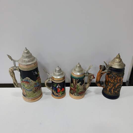 Bundle Of 4 Assorted Beer Stein Mugs image number 1