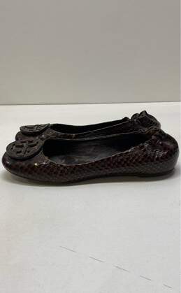 Tory Burch Croc Embossed Leather Travel Minnie Flats Brown 5 alternative image