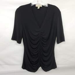Burberry London Women's BlackV-Neck Shirred Short Sleeve Top Size L w/COA