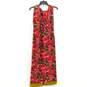 VNTG Mod Full Length Chartreuse Velvet Beaded Sequin Accent Women's Floral Dress image number 1