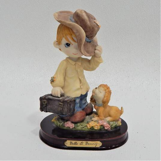 Precious Moments Belle & Benny brown haired boy with dog and brown hat figurine image number 1