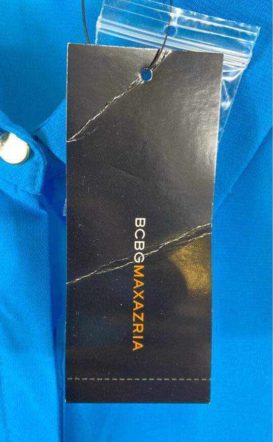 BCBGMAXAZRIA Women Blue Sheer Long Sleeve Button Up Blouse XL image number 5