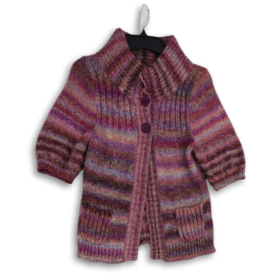 Womens Pink Purple Knitted 3/4 Sleeve Button Front Cardigan Sweater Size S image number 1