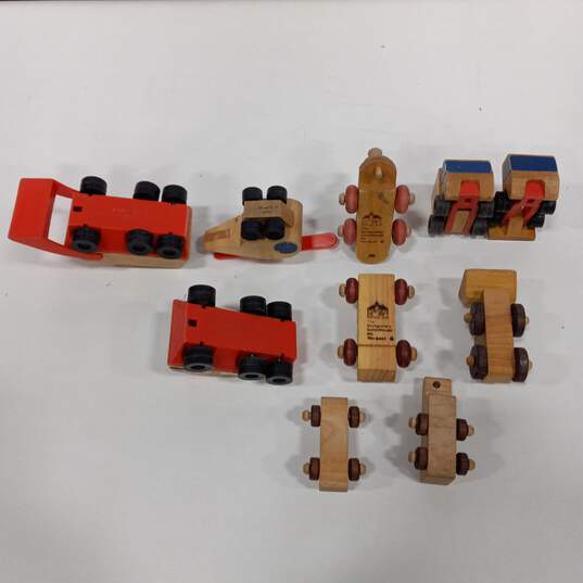 Bundle of 9 Vintage Mattel, The Montgomery Schoolhouse Inc, And Homemade Wooden Car and Truck Toys image number 4