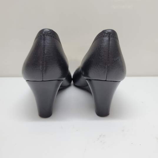 Tory Burch Peep Toe Black Leather Wedges Women's 5 image number 5