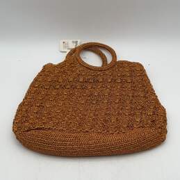 NWT Saks Fifth Avenue Womens Gold Hand Crocheted Knit Round Top Handle Handbag