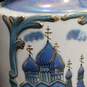 White and Blue Ceramic Pitcher w/Gold Tone Trim image number 5
