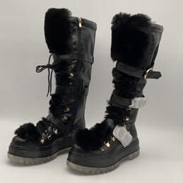 NWT Womens Black Faux Leather Fur Platform Heel Knee High Snow Boots Sz 10 alternative image