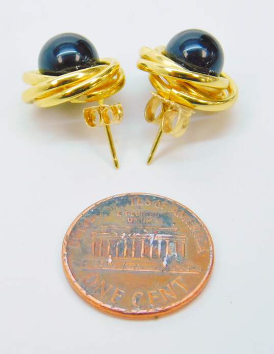Elegant 14k Yellow Gold Framed Onyx Stud Earrings 4.0g image number 5
