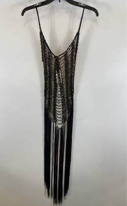 NWT Dolcessa Womens Black Beaded Onyx Tulum Fringe One Piece Cover-Up One Size