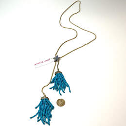 Designer Betsey Johnson Gold-Tone Turquoise Double Tassel Pendant Necklace alternative image