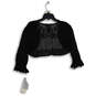 Womens Black Beaded Long Sleeve Open Front Cropped Shrug Size PM image number 2