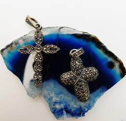 Romantic 925 Blue Glass Leaf & Marcasite Cross Pendants & Purple Ring alternative image