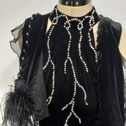 Unbranded Black Velvet Feather Evening Gown With Rhinestones (No Size Tag Found) alternative image