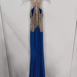 Cinderella Blue & Beige Beaded Evening Gown Prom Dress Size 6 alternative image
