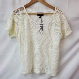 Romeo & Juliet Couture Cream Color Short Sleeves Lace Blouse Shirt Size L NWT