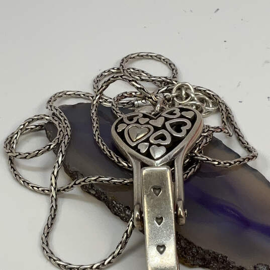 Designer Brighton Silver-Tone Chian Heart Badge Clip Pendant Necklace image number 4