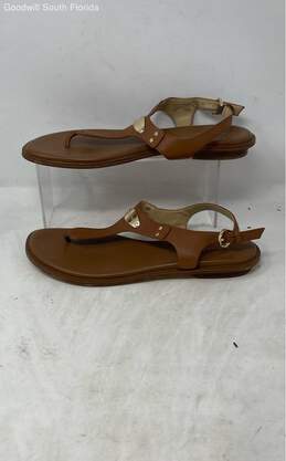 Michael Kors Womens MK Plate Brown Leather Thong Sandals Size 9.5M