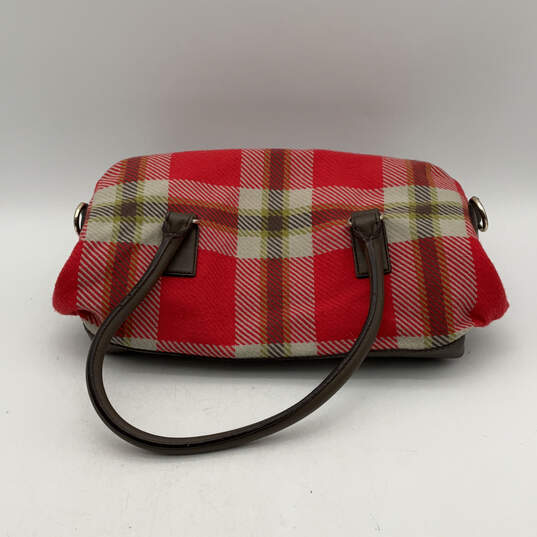 Womens Red Brown Plaid Inner Pockets Bottom Studs Double Handles Tote Bag image number 2
