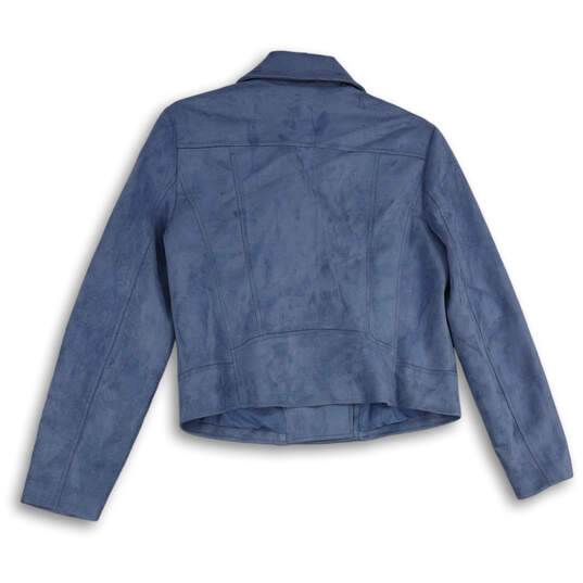 Womens Blue Long Sleeve Asymmetrical Full Zip Motorcycle Jacket Size Large image number 2