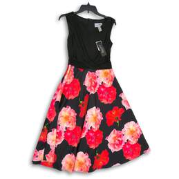 NWT Joseph Ribkoff Womens Black Floral V-Neck Sleeveless Fit & Flare Dress Sz 6