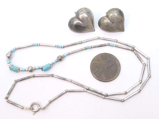 (G) Artisan 925 Southwestern Turquoise Liquid Silver Necklace & Heart Earrings image number 8