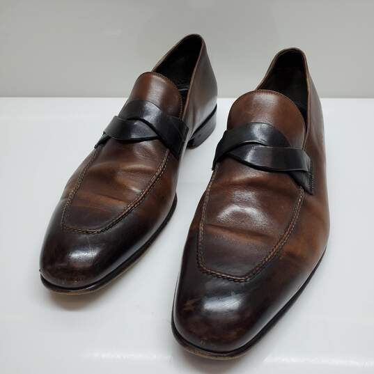 Authenticated Tom Ford Elkan Brown Leather Twist Strap Loafers Men's Size 11 image number 8