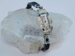 VNTG Winton 18K White Gold Case Blue Sapphire & Diamond Accent 17j Mechanical Watch 12.6g