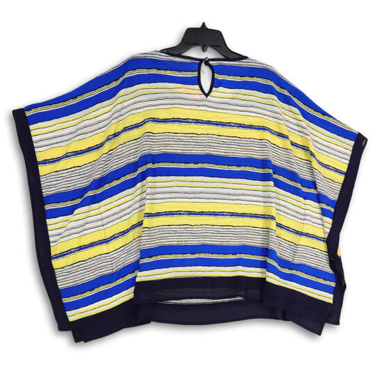 NWT Womens Blue Yellow Round Neck Striped Poncho Blouse Top Size L/XL image number 2