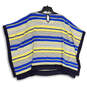 NWT Womens Blue Yellow Round Neck Striped Poncho Blouse Top Size L/XL image number 2